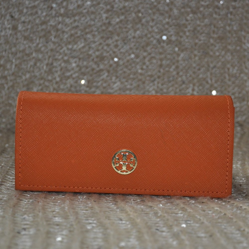 TORY BURCH Orange Sun Glasses Case Gold Tone Logo